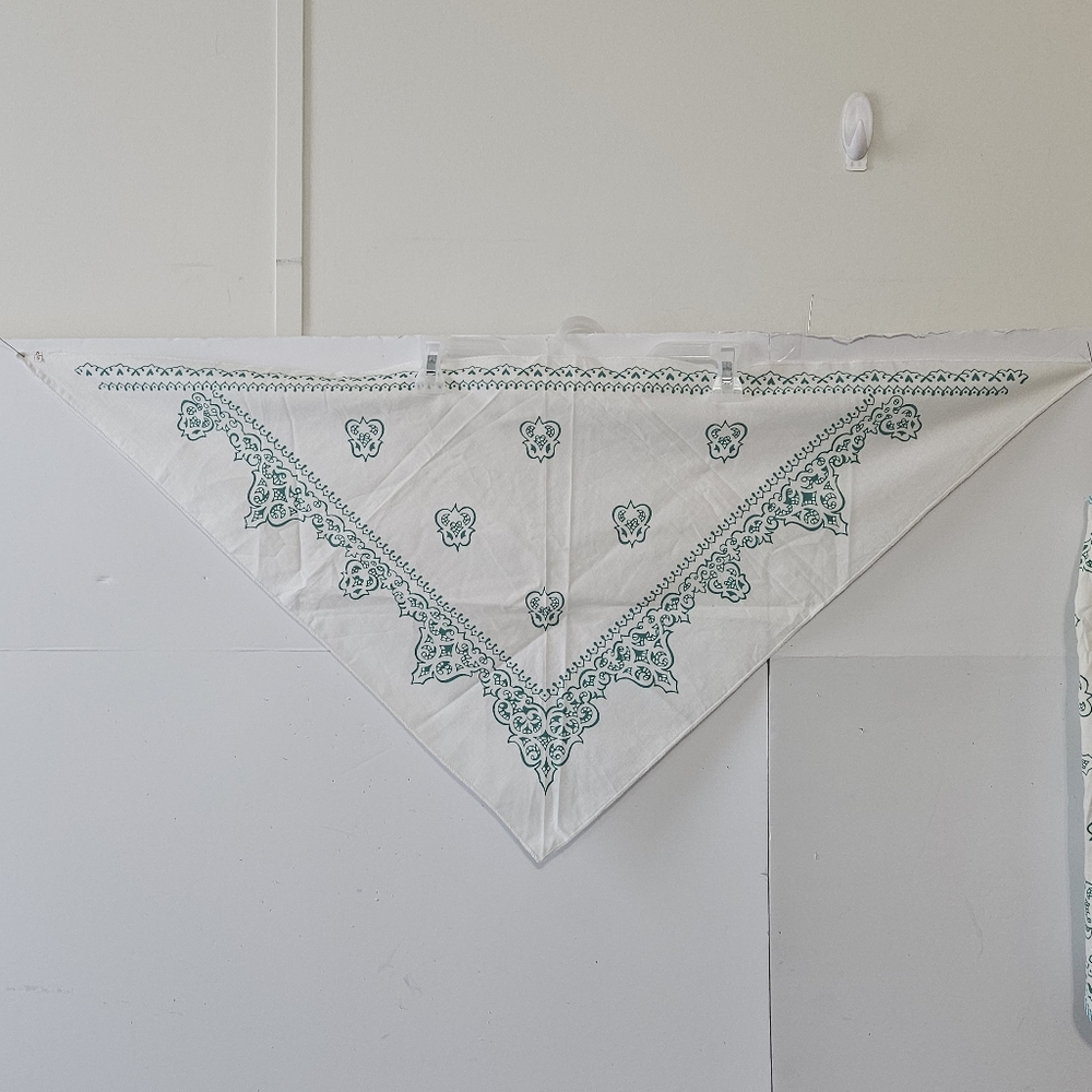 VTG Cotton Kitchen Apron & Bandana Set Blue Green Teal Swirled Design Pattern. - Picture 15 of 16